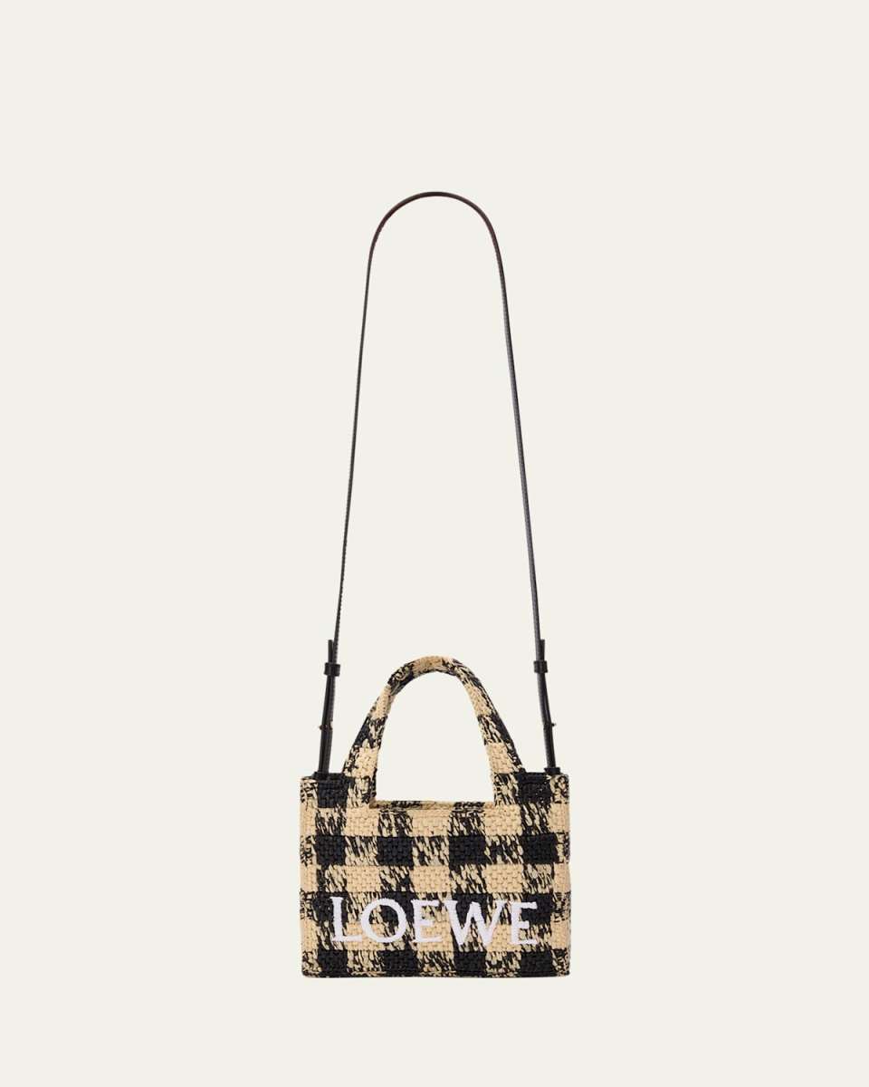 Mini Logo Tote Bag in Gingham Raffia